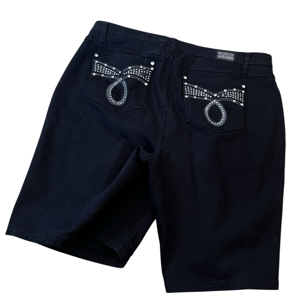 Vintage retro y2k black denim Earl jeans shorts rhinestones embellished 16w 16